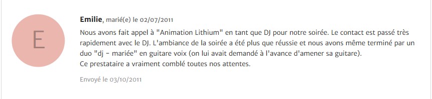 avis des mariés sur animation lithium