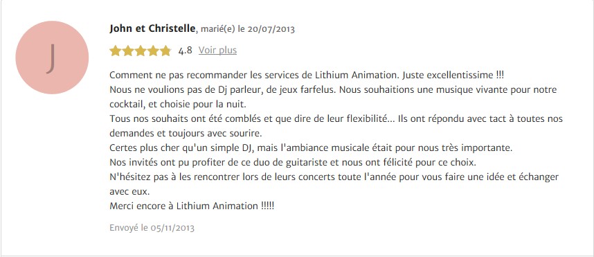 avis des mariés sur animation lithium