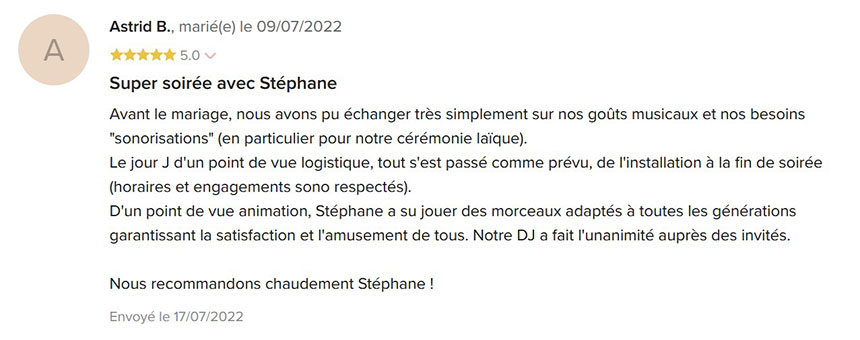 avis des mariés sur animation lithium