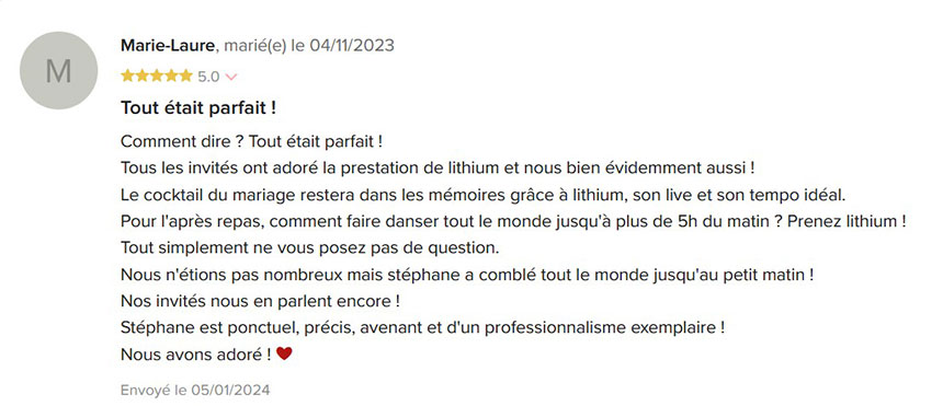 avis des mariés sur animation lithium